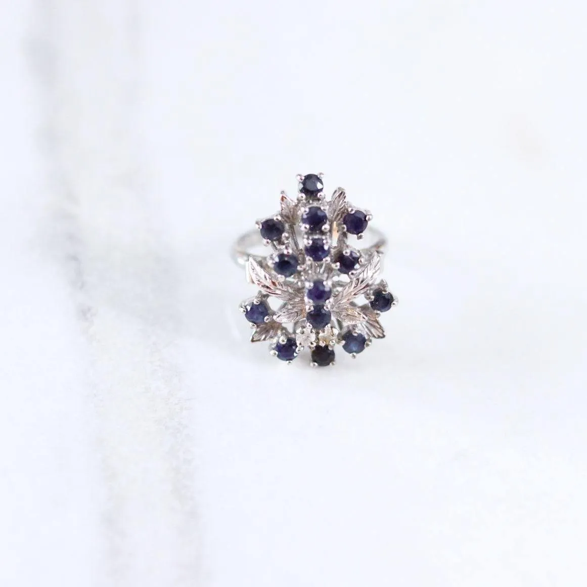 Vintage Sapphire Spray Style Sterling Silver Cocktail Ring