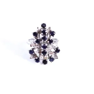 Vintage Sapphire Spray Style Sterling Silver Cocktail Ring