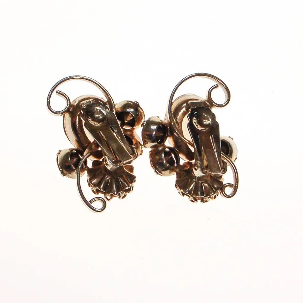 Vintage Smokey Topaz and Yellow Citrine Rhinestone Statement Earrings, Gold Tone