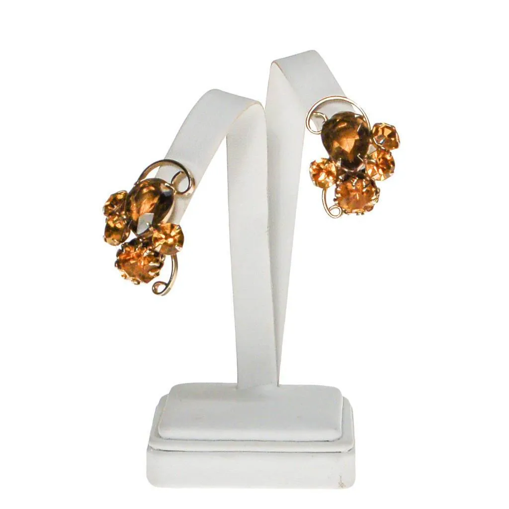 Vintage Smokey Topaz and Yellow Citrine Rhinestone Statement Earrings, Gold Tone