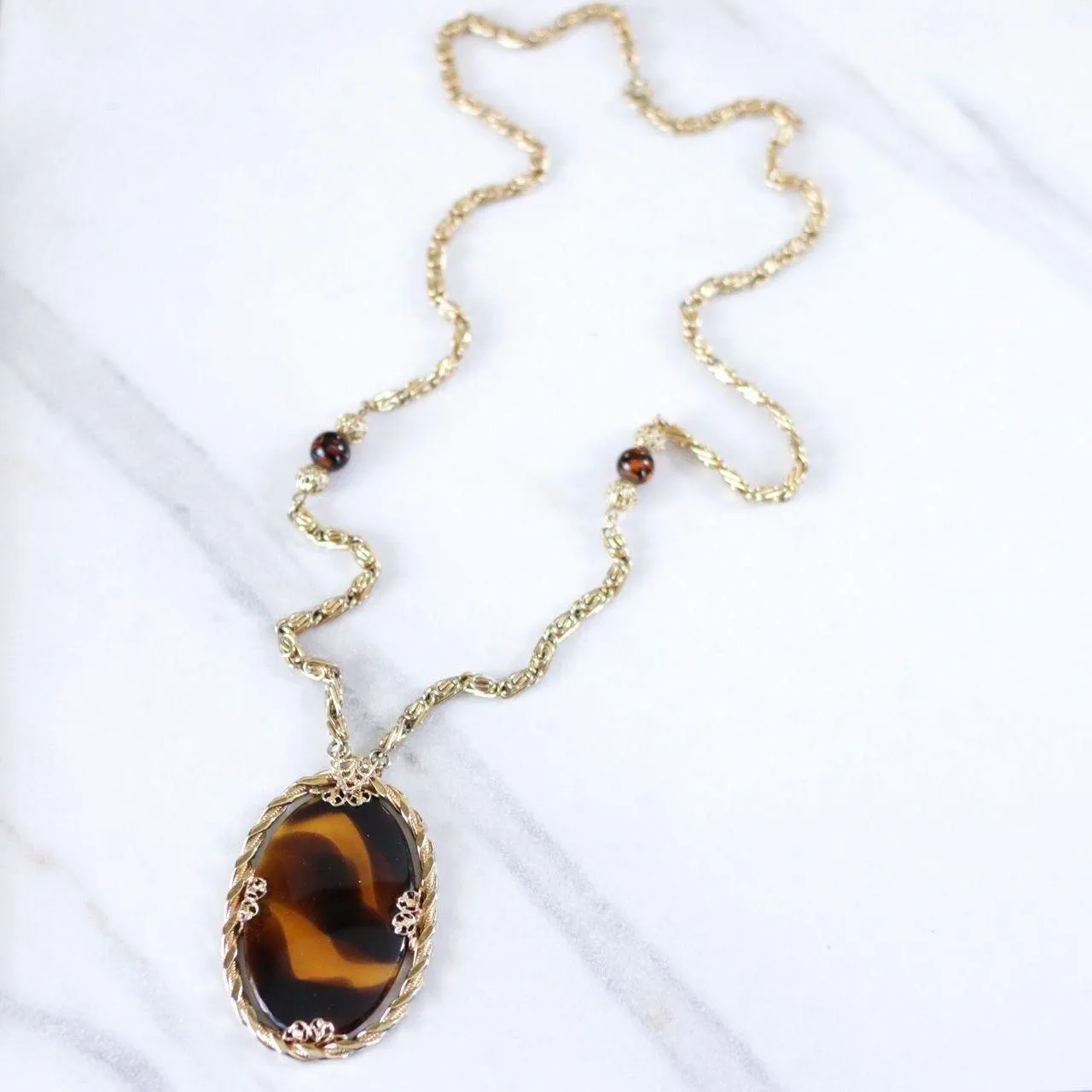 Vintage Tortoise Glass Pendant Necklace