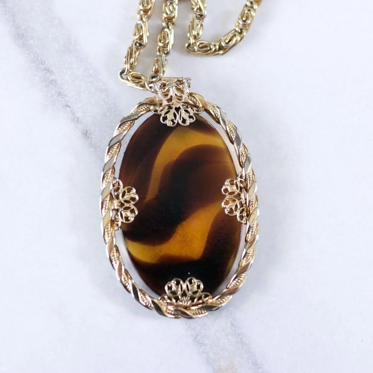 Vintage Tortoise Glass Pendant Necklace