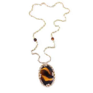 Vintage Tortoise Glass Pendant Necklace
