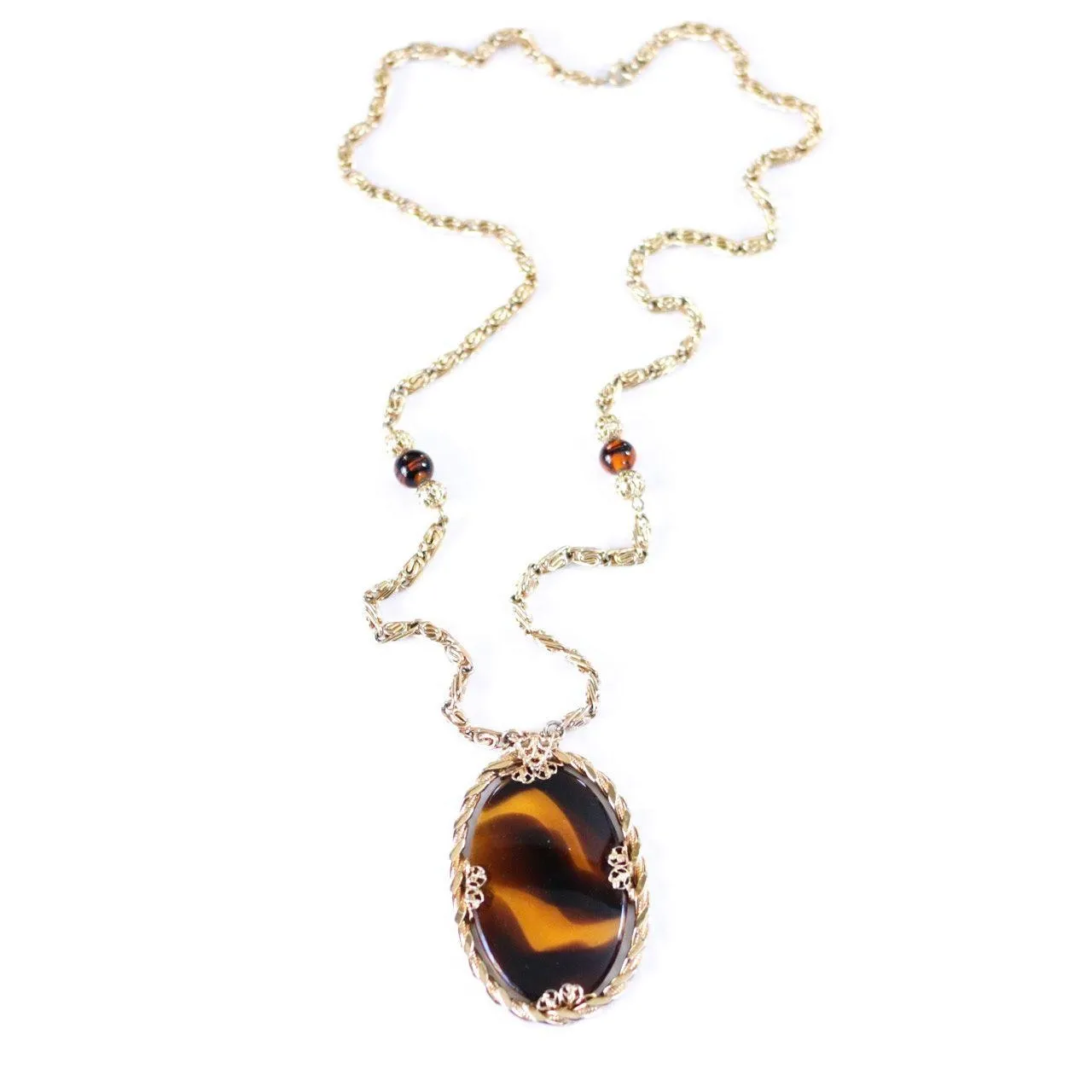 Vintage Tortoise Glass Pendant Necklace