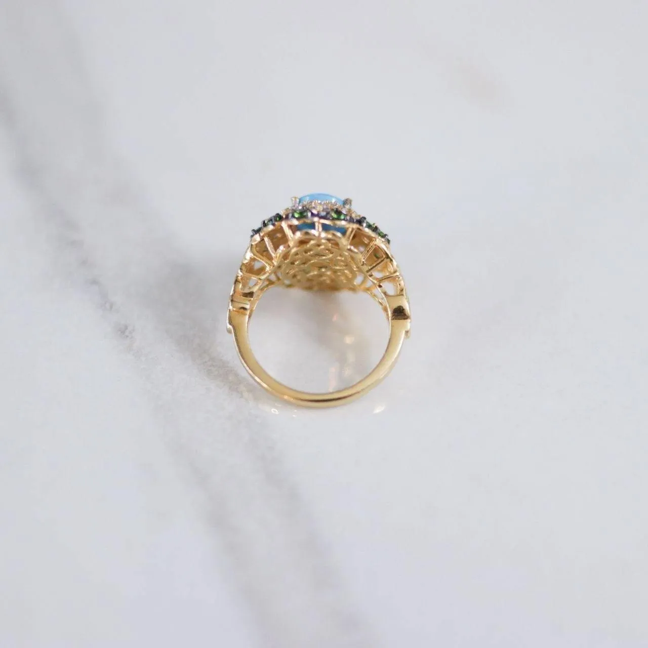 Vintage Turquoise, Tanzanite and Green Tourmaline Statement Ring