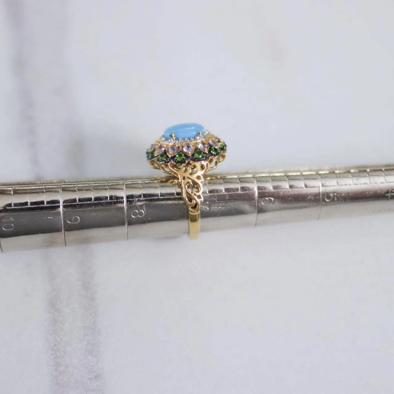 Vintage Turquoise, Tanzanite and Green Tourmaline Statement Ring