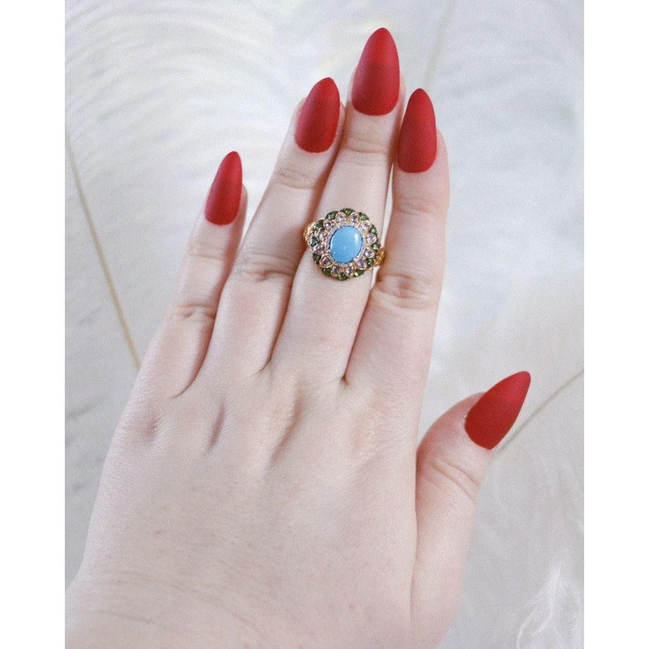 Vintage Turquoise, Tanzanite and Green Tourmaline Statement Ring