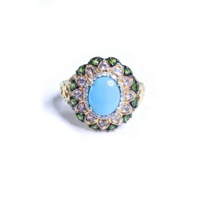 Vintage Turquoise, Tanzanite and Green Tourmaline Statement Ring
