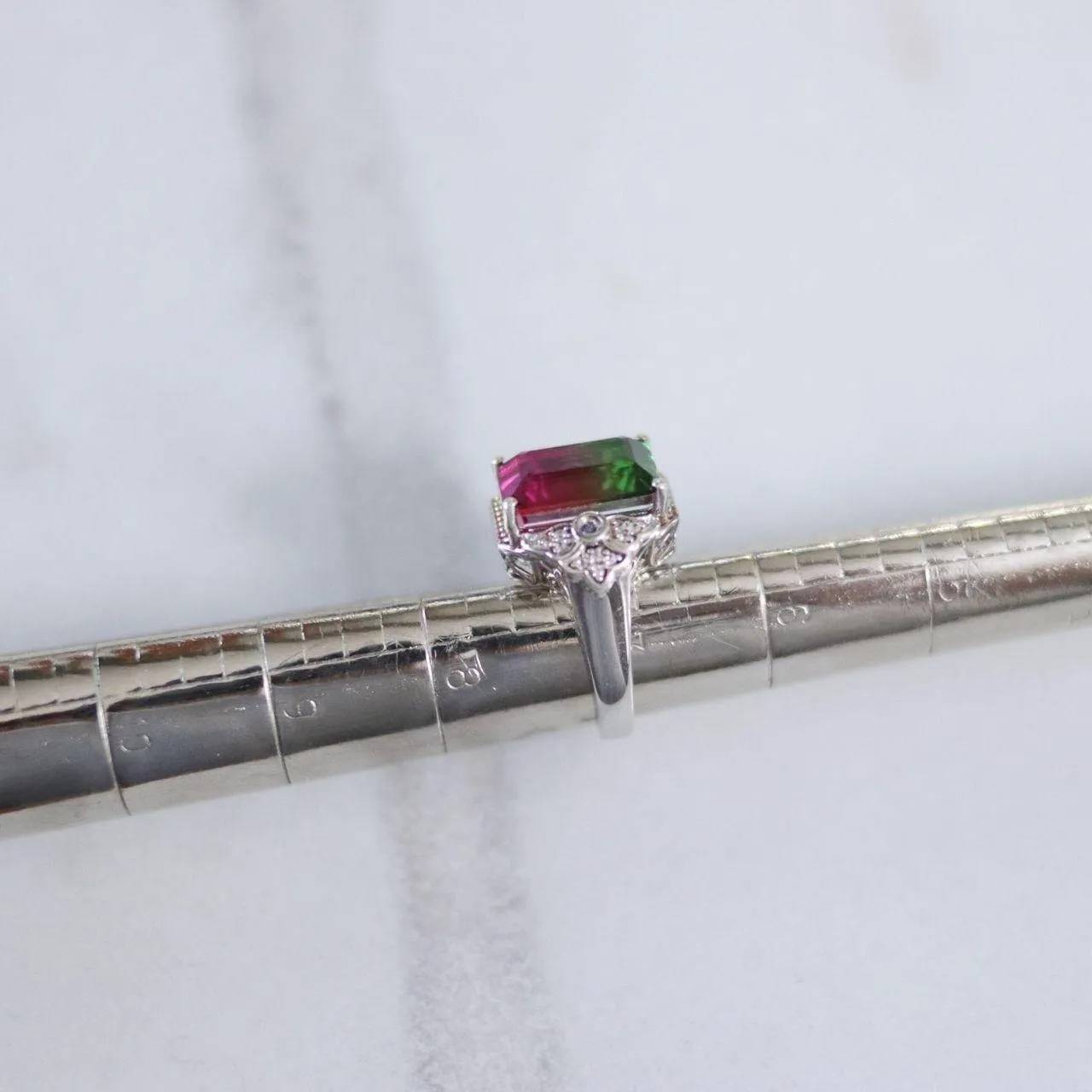Vintage Watermelon Tourmaline and Pave Diamond Ring