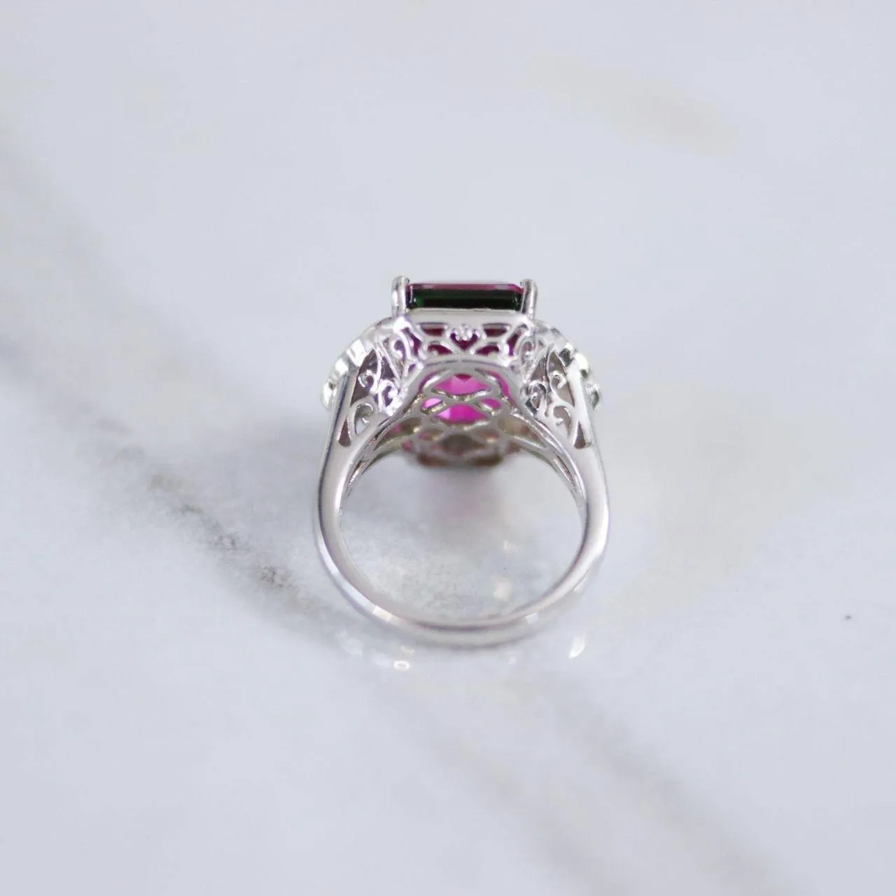 Vintage Watermelon Tourmaline and Pave Diamond Ring