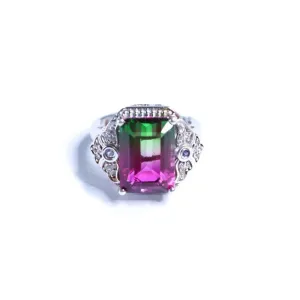 Vintage Watermelon Tourmaline and Pave Diamond Ring