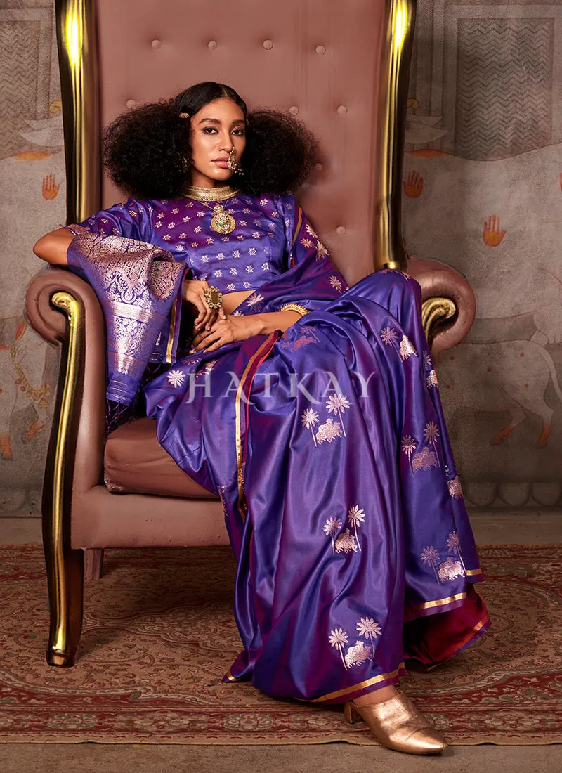 Violet Golden Handloom Silk Saree