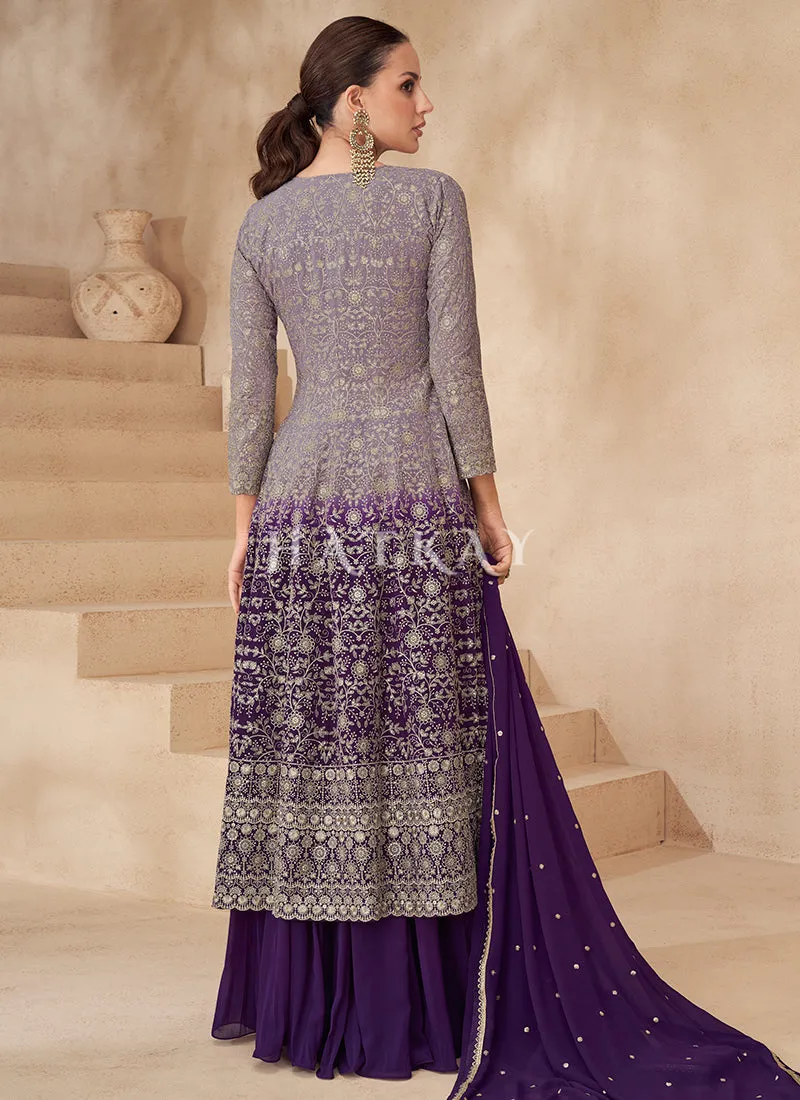 Violet Ombré Slit Style Anarkali Lehenga