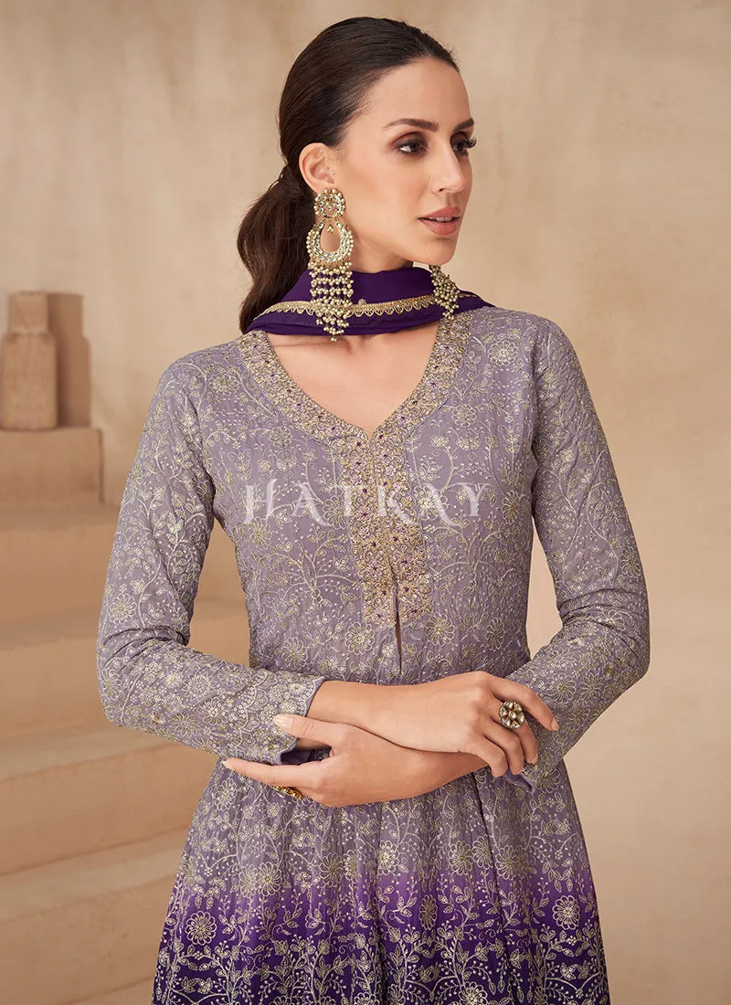 Violet Ombré Slit Style Anarkali Lehenga