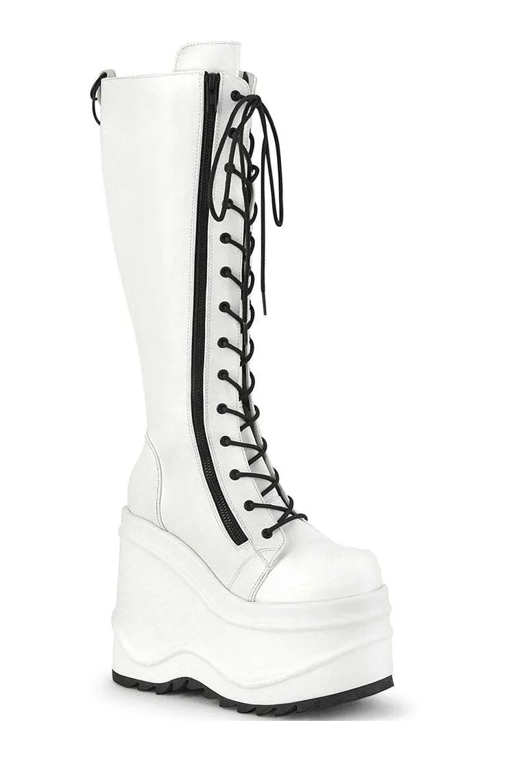 WAVE-200 Knee Boot | White Faux Leather