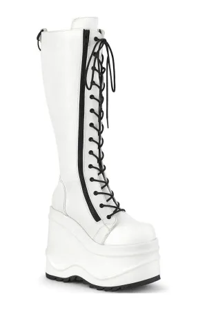 WAVE-200 Knee Boot | White Faux Leather