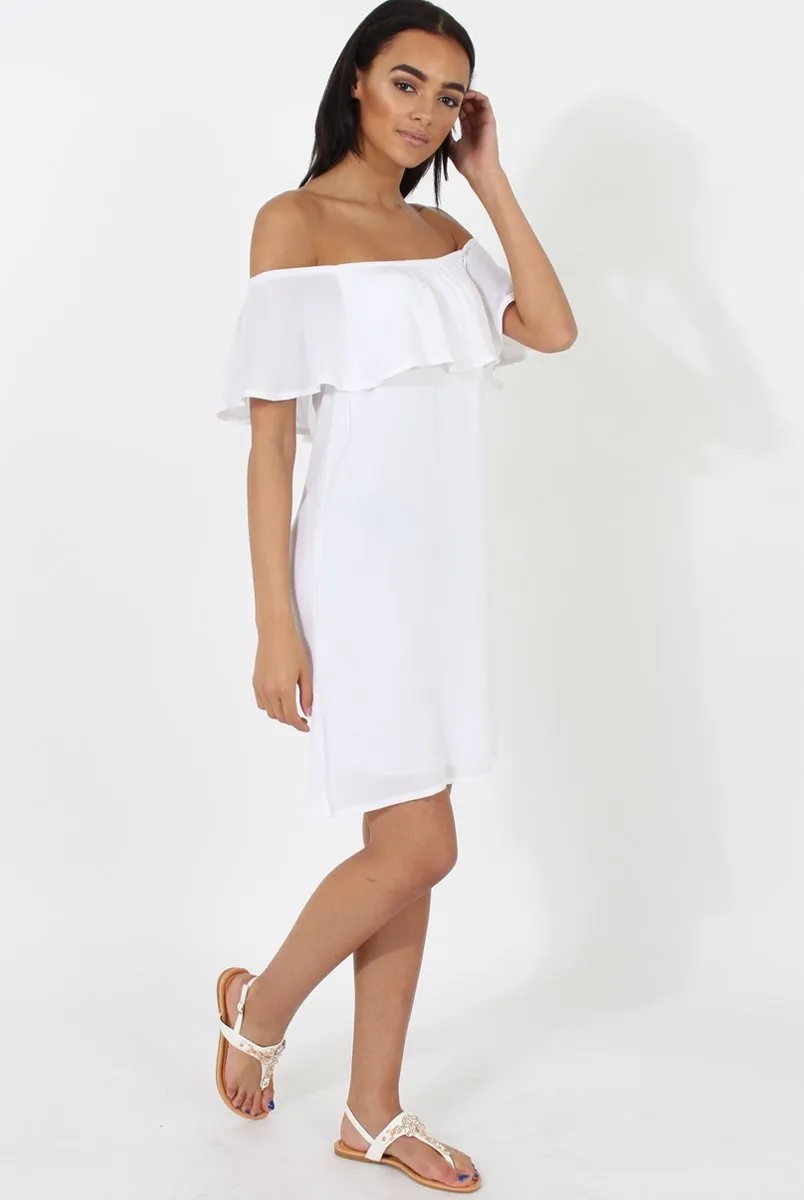 White Bardot Frill Dress - Ophelia