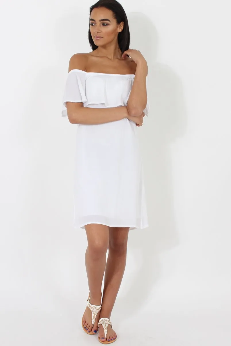White Bardot Frill Dress - Ophelia