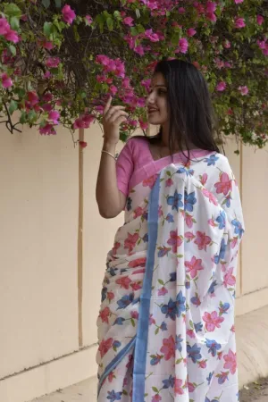 White Summer Cotton Saree