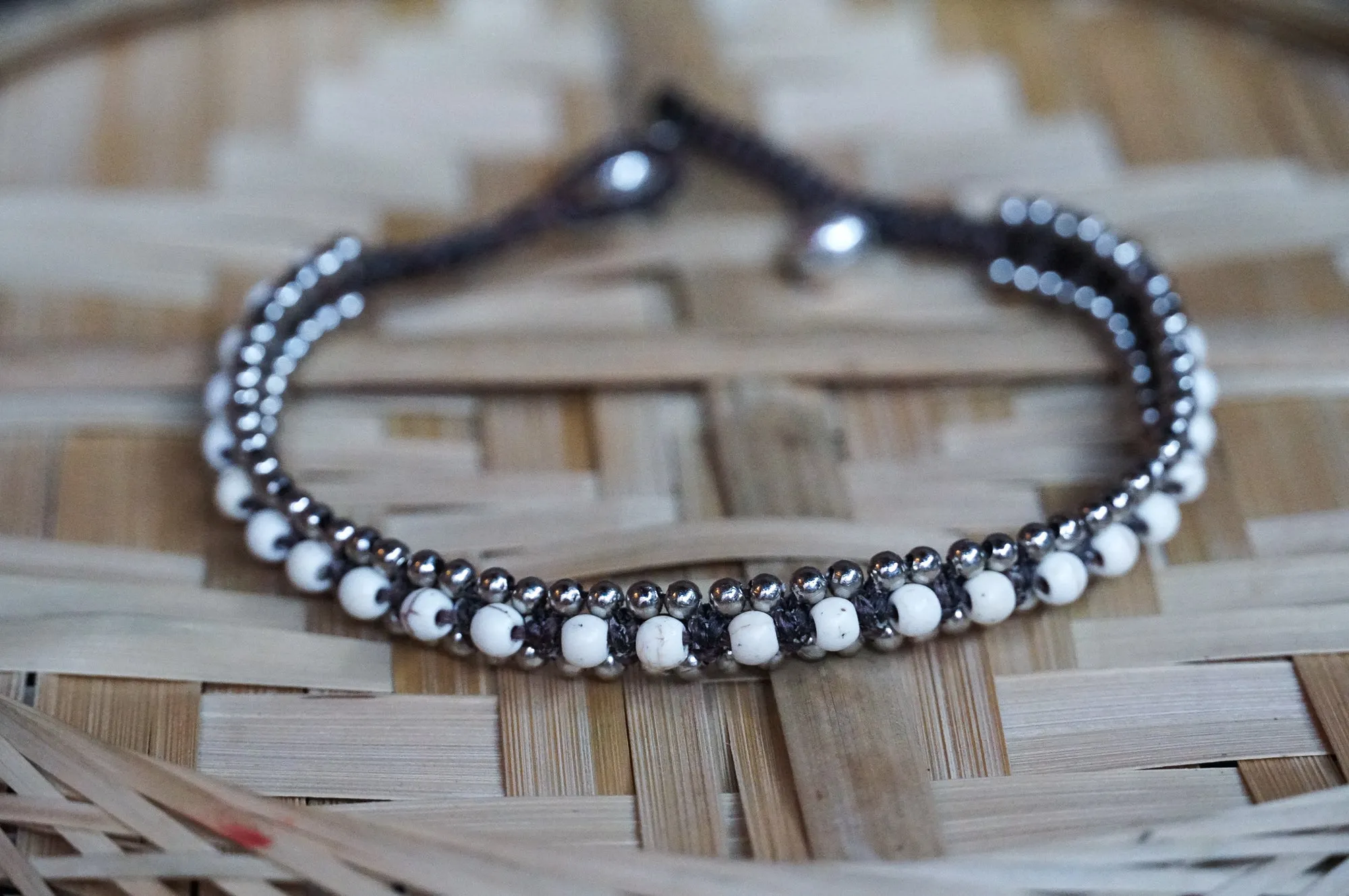 White Turquoise Boho Silver Anklet