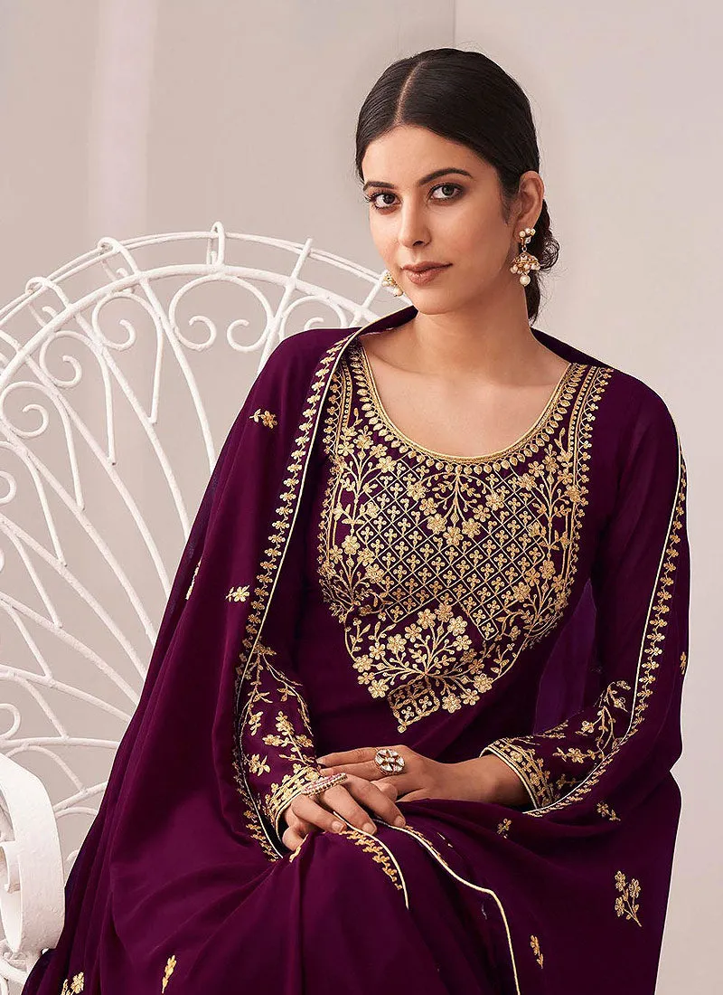 Wine Golden Salwar Kameez