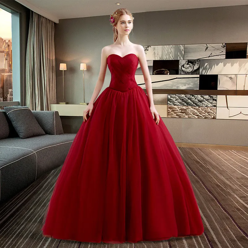 Wine Red Tulle Floor Length Ball Gown Sweet 16 Dress, Dark Red Formal Dress Prom dress