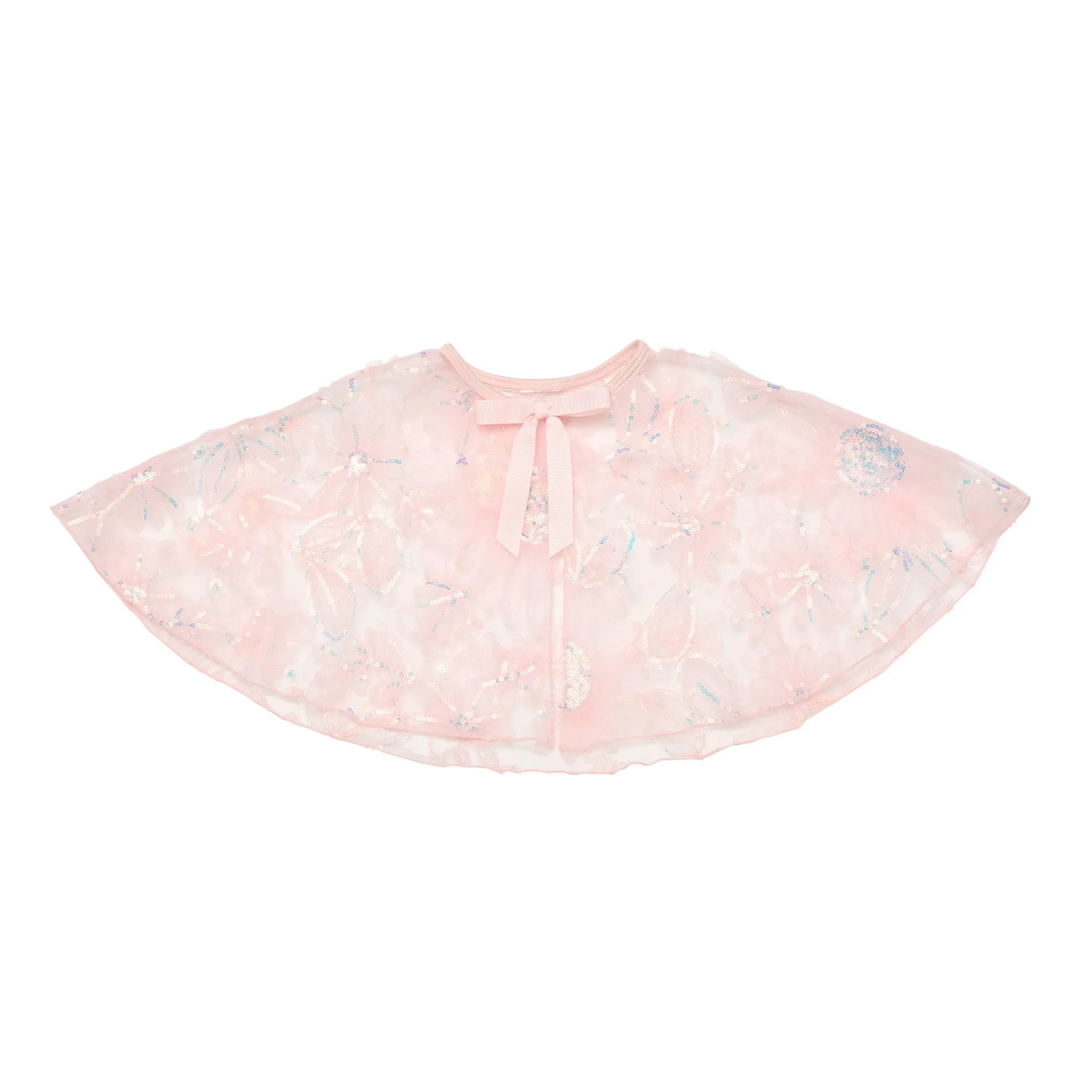Wisteria: Flower Sequin Tulle Cape in Pink
