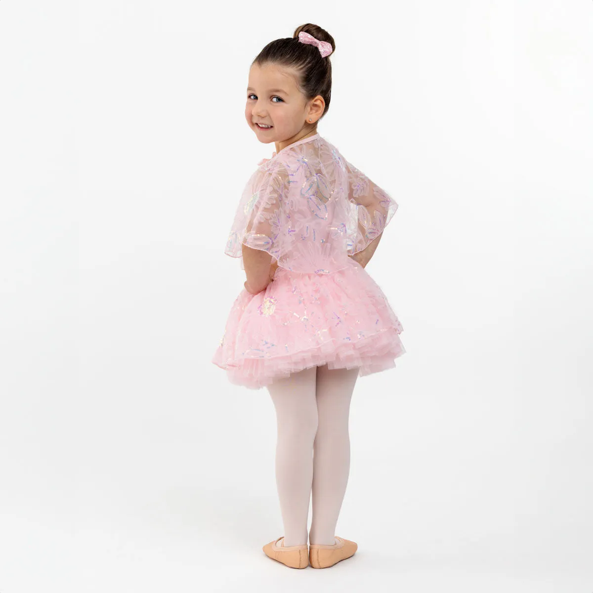 Wisteria: Flower Sequin Tulle Cape in Pink