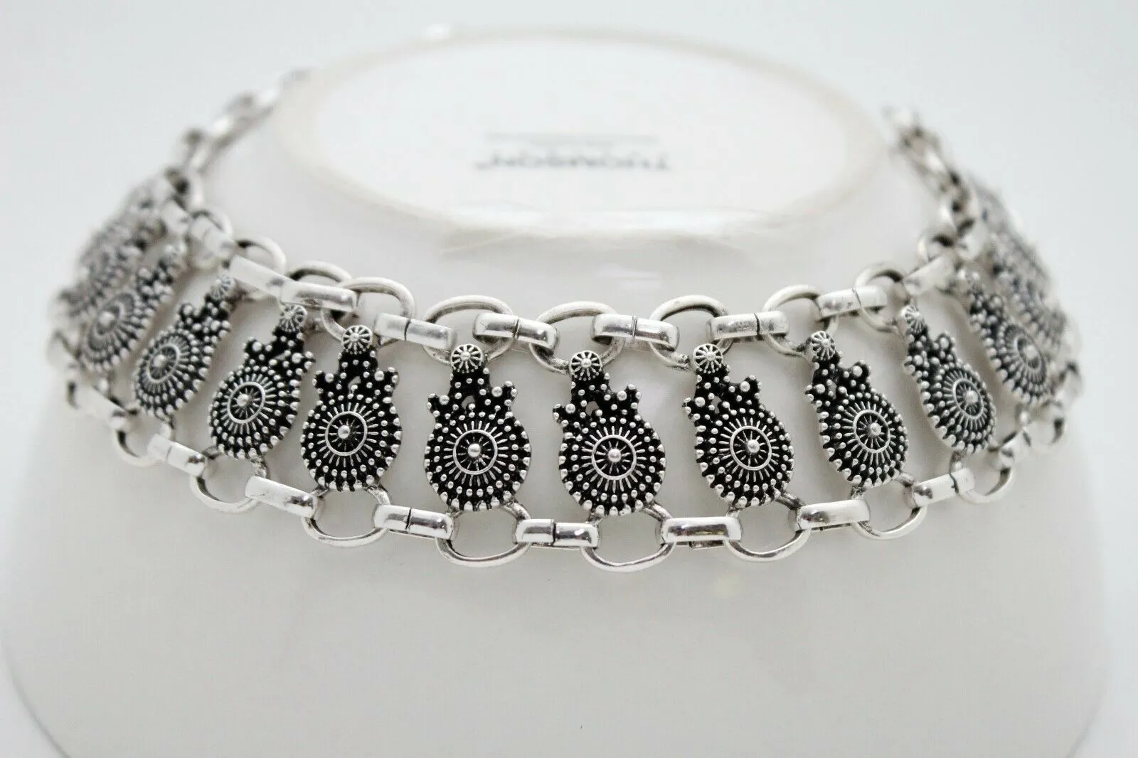 Women Choker Necklace Silver Metal Mayan Style Pendant Charm   Earring Set