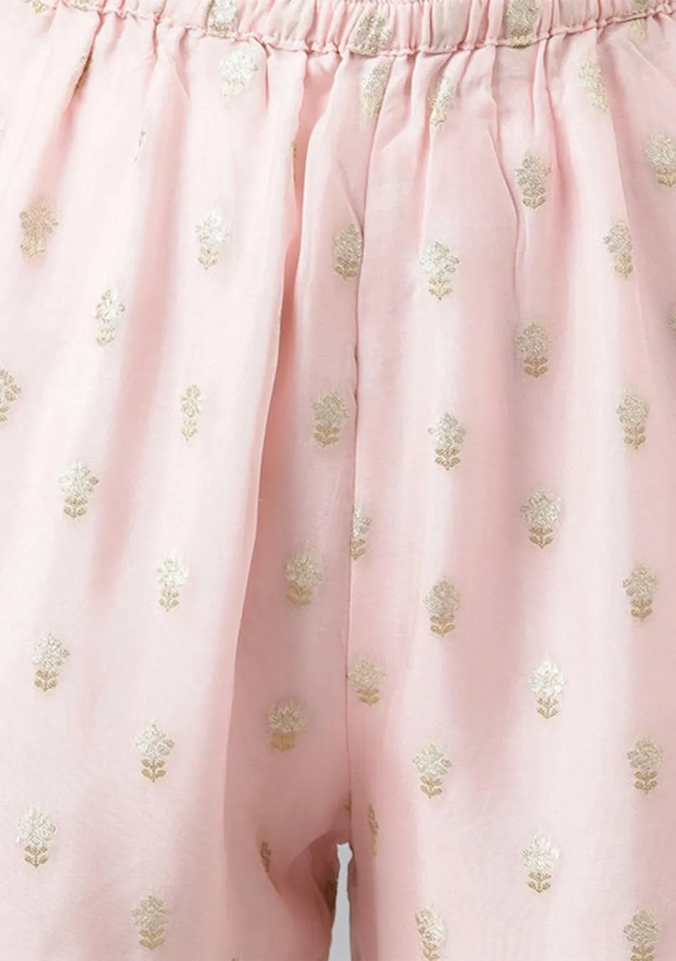 Women Pink Yoke Design Zardozi Chanderi Silk Kurta with Sharara & With Dupatta