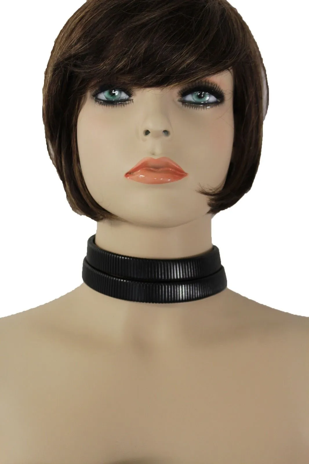 Women Sexy Black Mesh Metal 2 Wide Strands Dressy Choker Fashion Necklace Earring Set