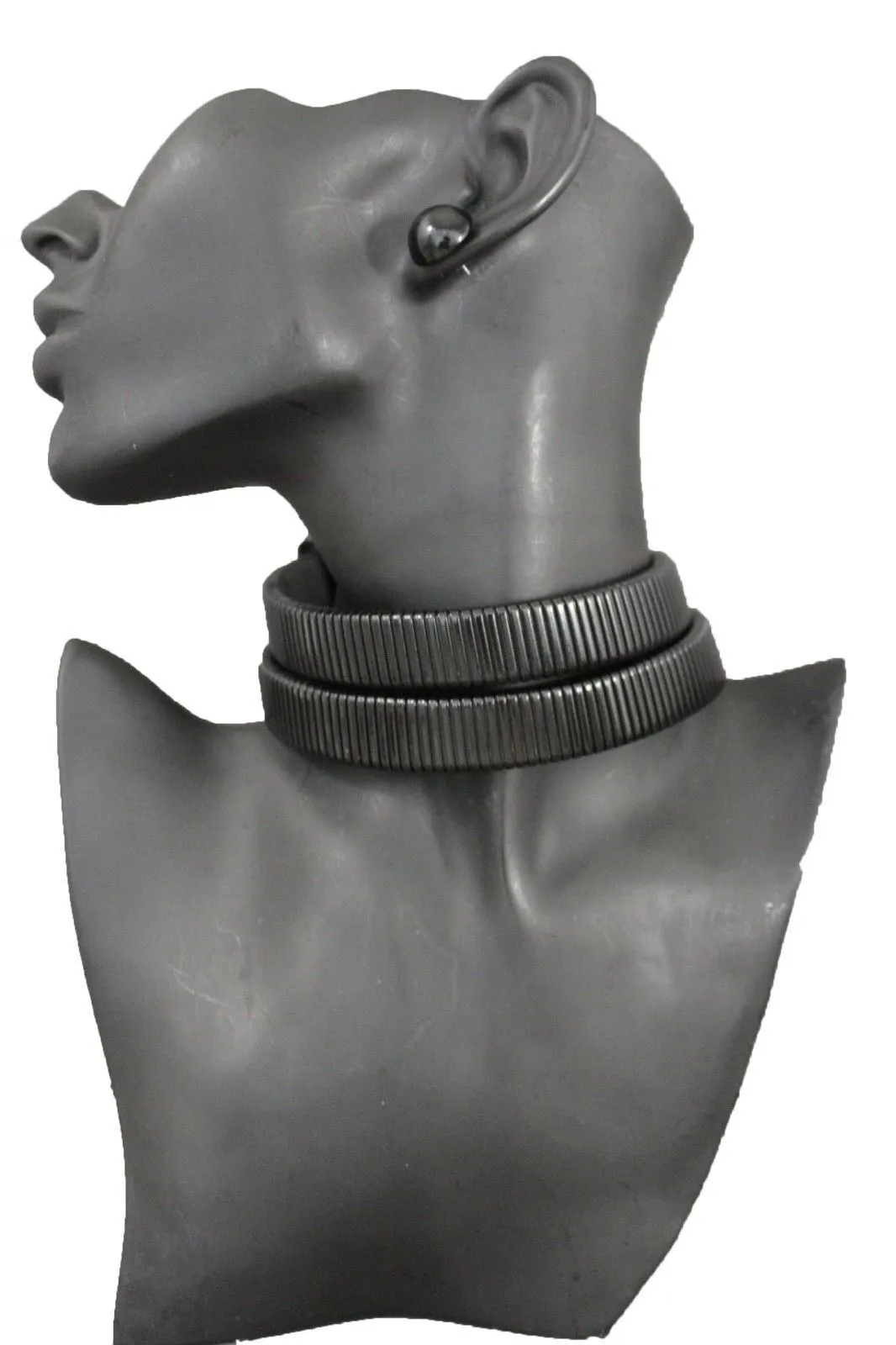 Women Sexy Black Mesh Metal 2 Wide Strands Dressy Choker Fashion Necklace Earring Set