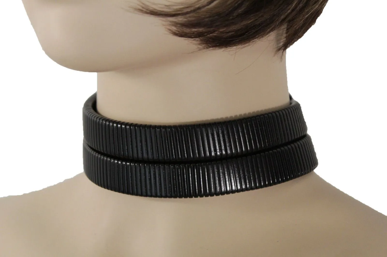 Women Sexy Black Mesh Metal 2 Wide Strands Dressy Choker Fashion Necklace Earring Set