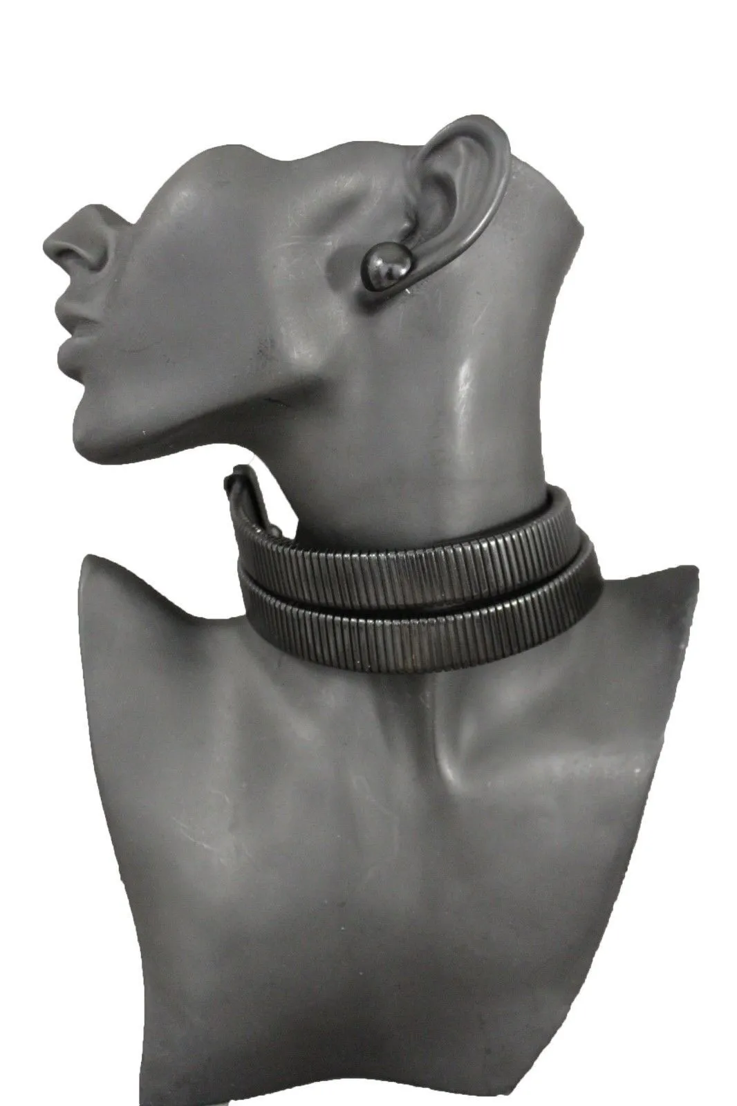 Women Sexy Black Mesh Metal 2 Wide Strands Dressy Choker Fashion Necklace Earring Set