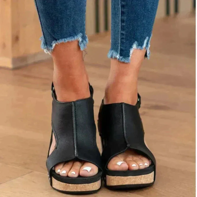 Women’s Platform Sandals – Cork Wedge – Open Toe – Ankle Strap – Stud Detail