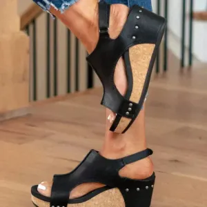 Women’s Platform Sandals – Cork Wedge – Open Toe – Ankle Strap – Stud Detail