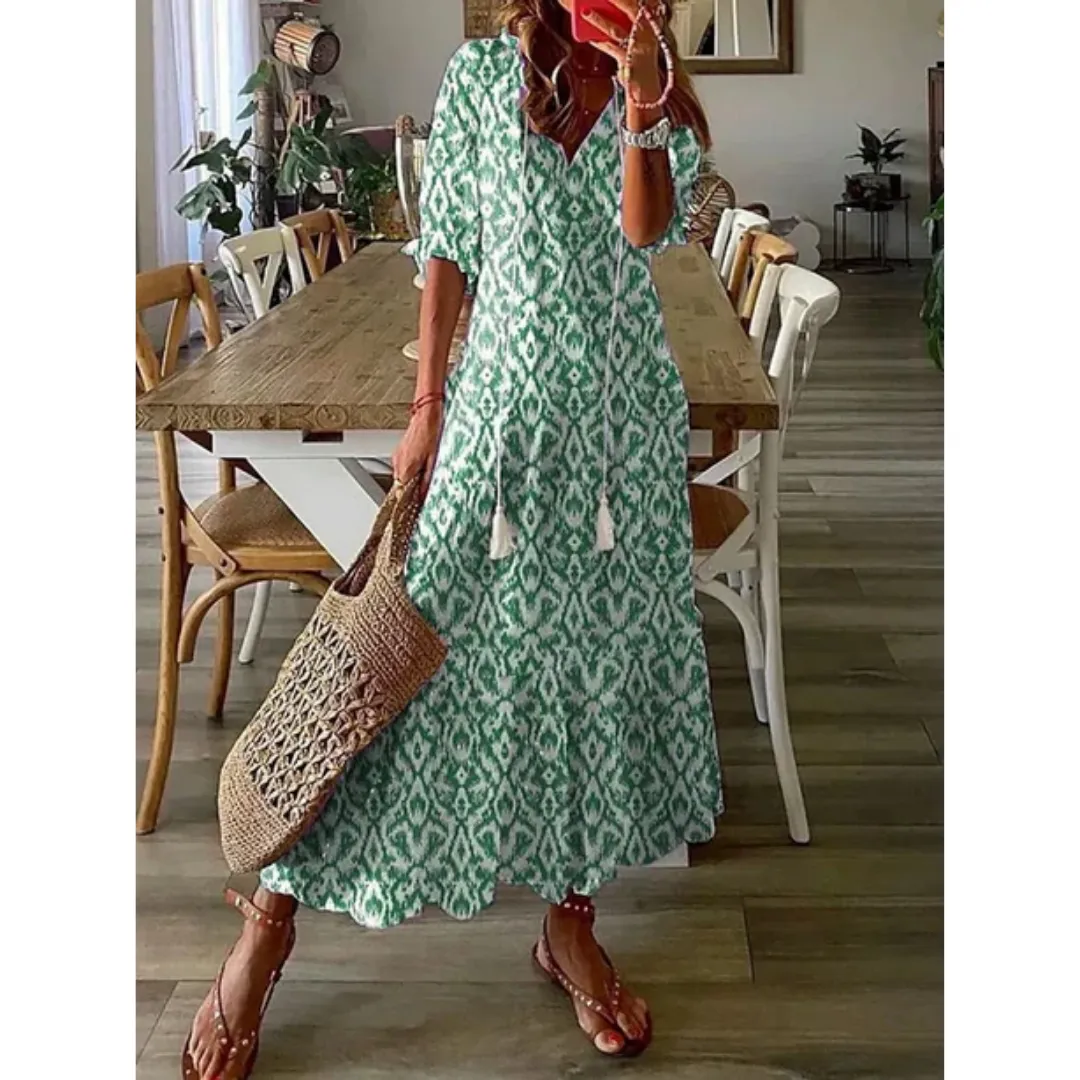 Women's Summer Boho Puff Sleeve Dress | Midi