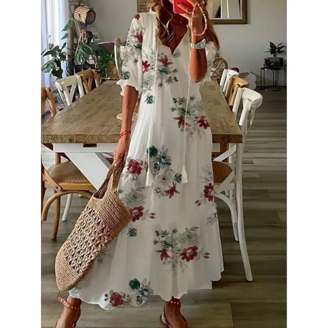 Women's Summer Boho Puff Sleeve Dress | Midi