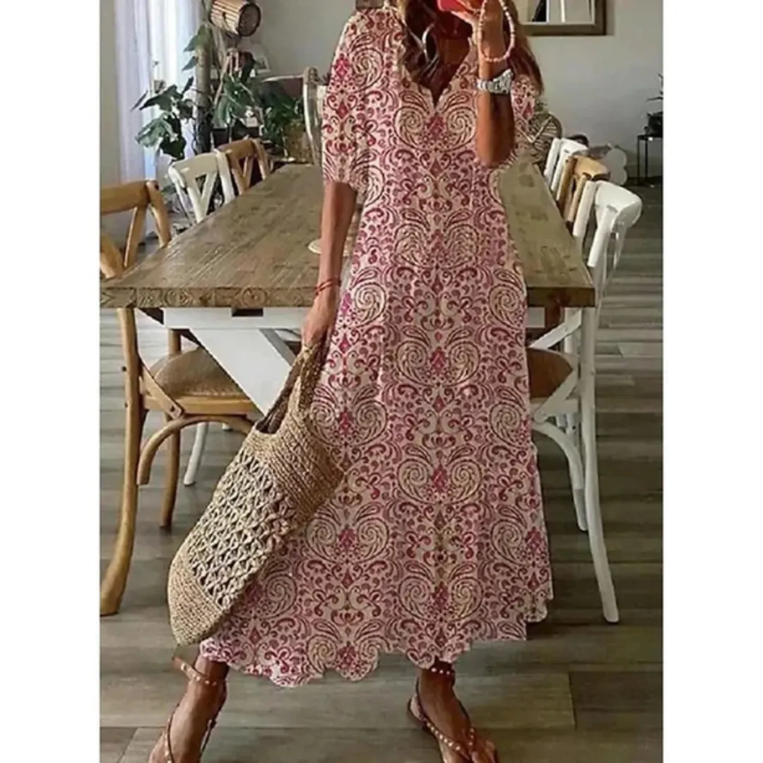 Women's Summer Boho Puff Sleeve Dress | Midi