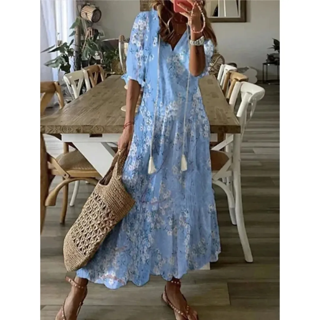 Women's Summer Boho Puff Sleeve Dress | Midi