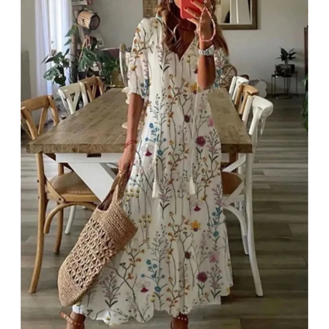Women's Summer Boho Puff Sleeve Dress | Midi