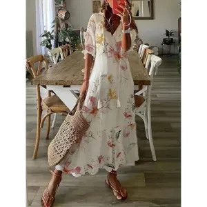 Women's Summer Boho Puff Sleeve Dress | Midi