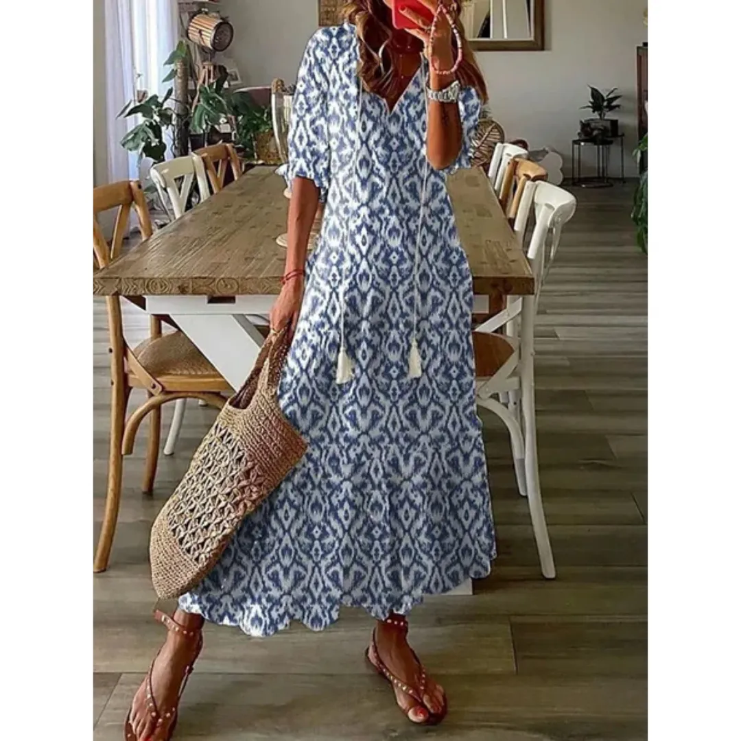 Women's Summer Boho Puff Sleeve Dress | Midi