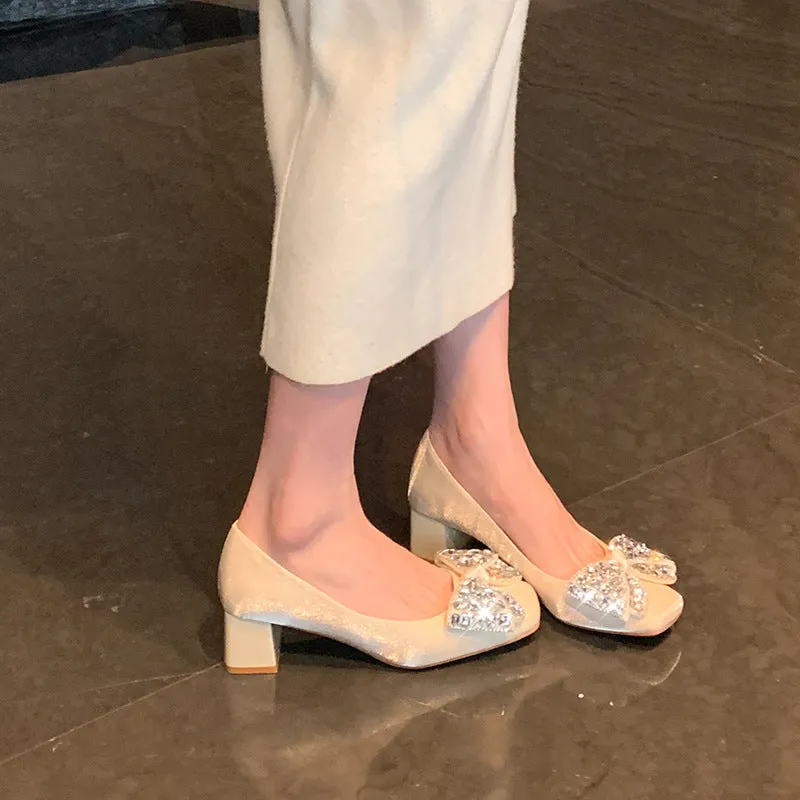 Women's Thick Heel Square Toe High Heels Shallow Mouth Wide Fat Feet Women's Shoes