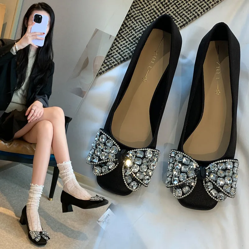 Women's Thick Heel Square Toe High Heels Shallow Mouth Wide Fat Feet Women's Shoes