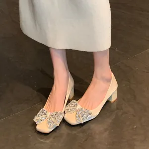 Women's Thick Heel Square Toe High Heels Shallow Mouth Wide Fat Feet Women's Shoes