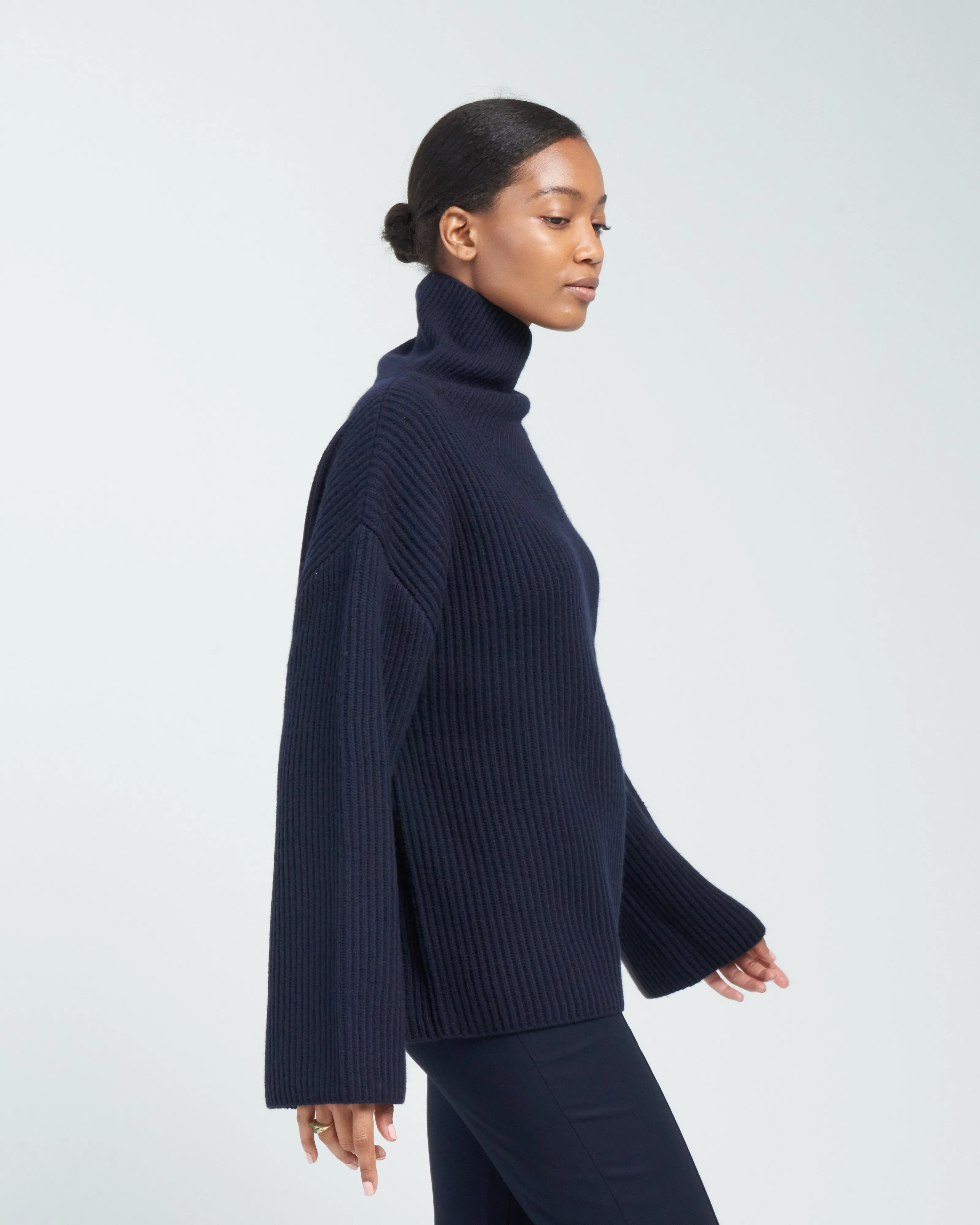 wrapped-neck knit - navy