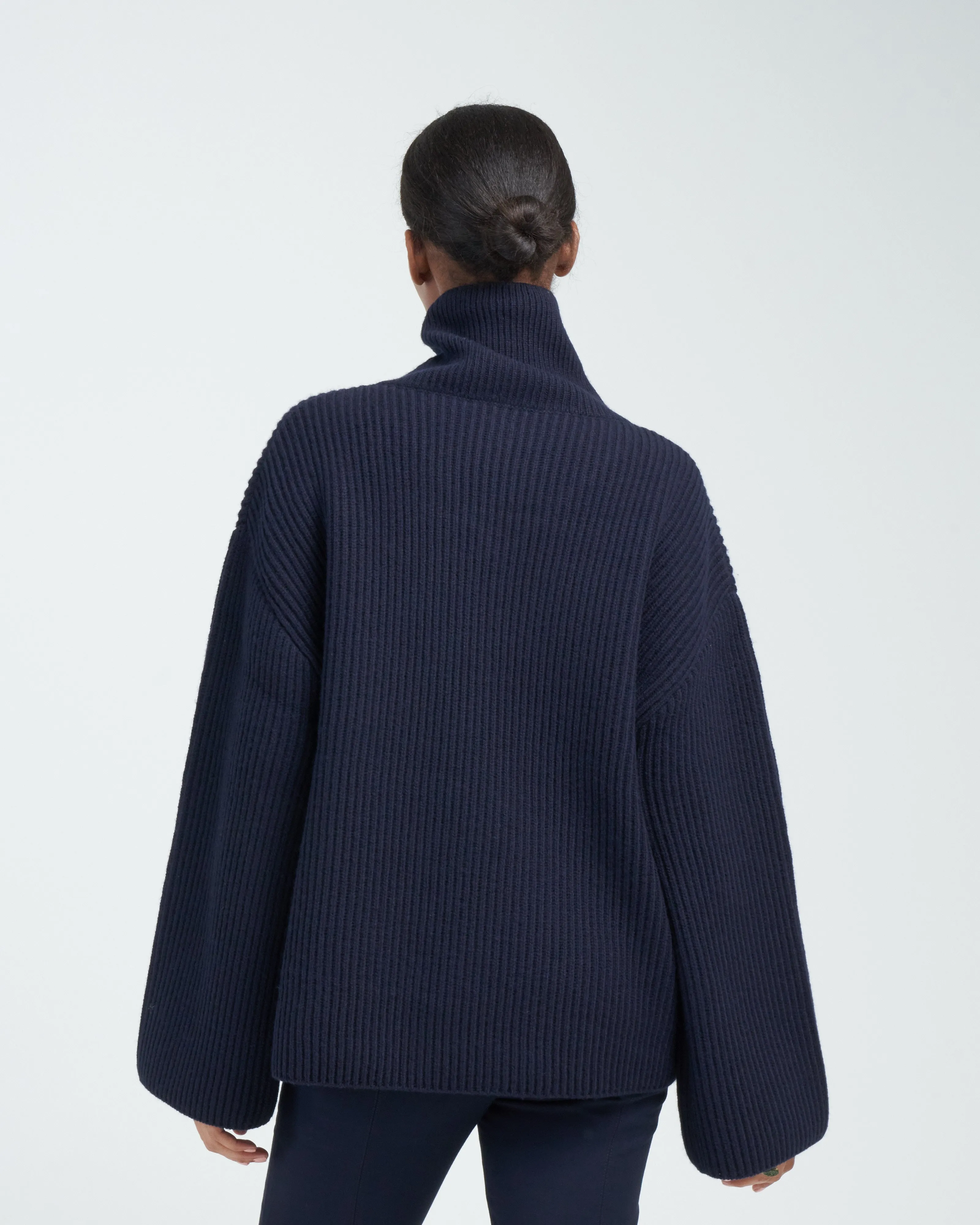 wrapped-neck knit - navy