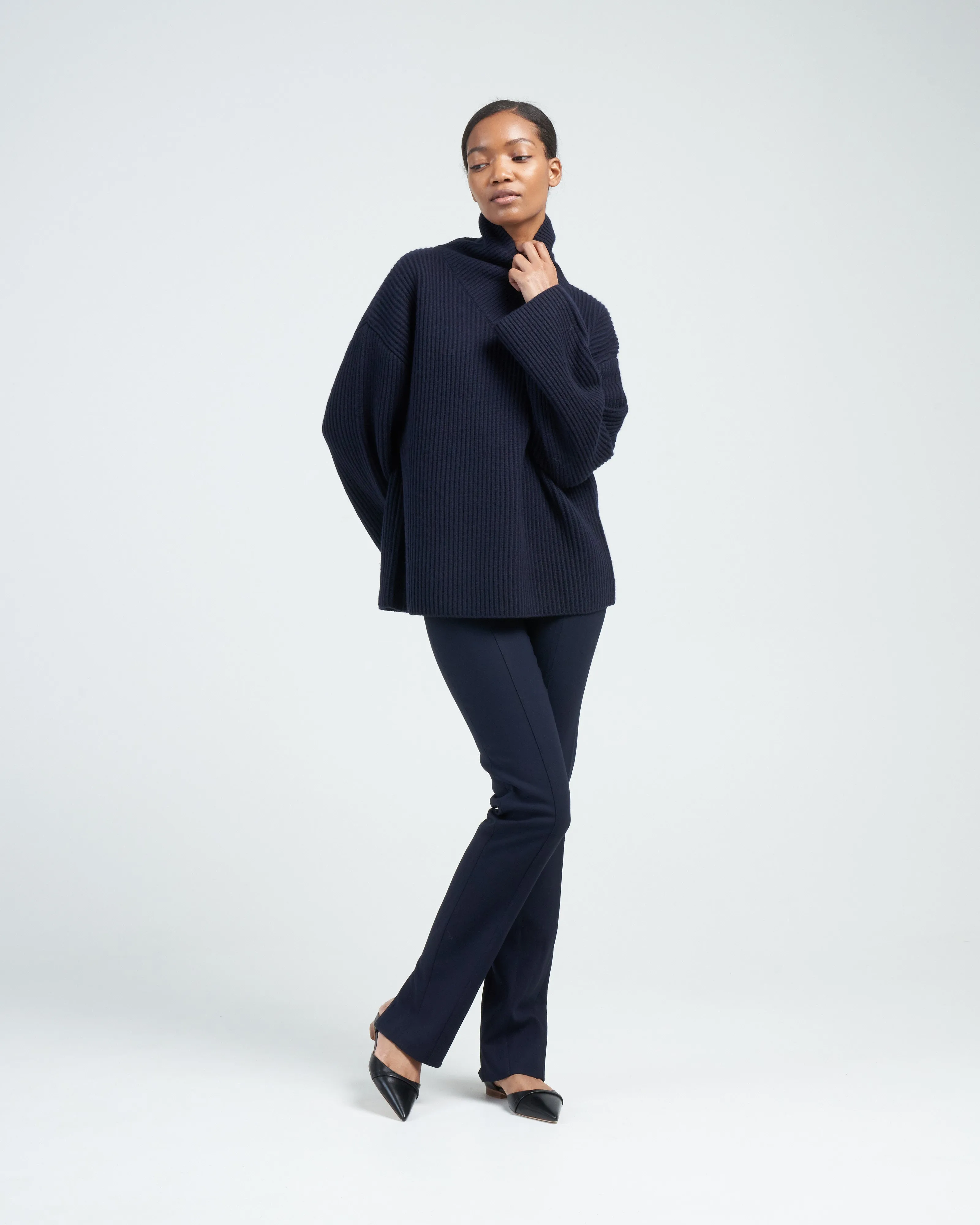 wrapped-neck knit - navy