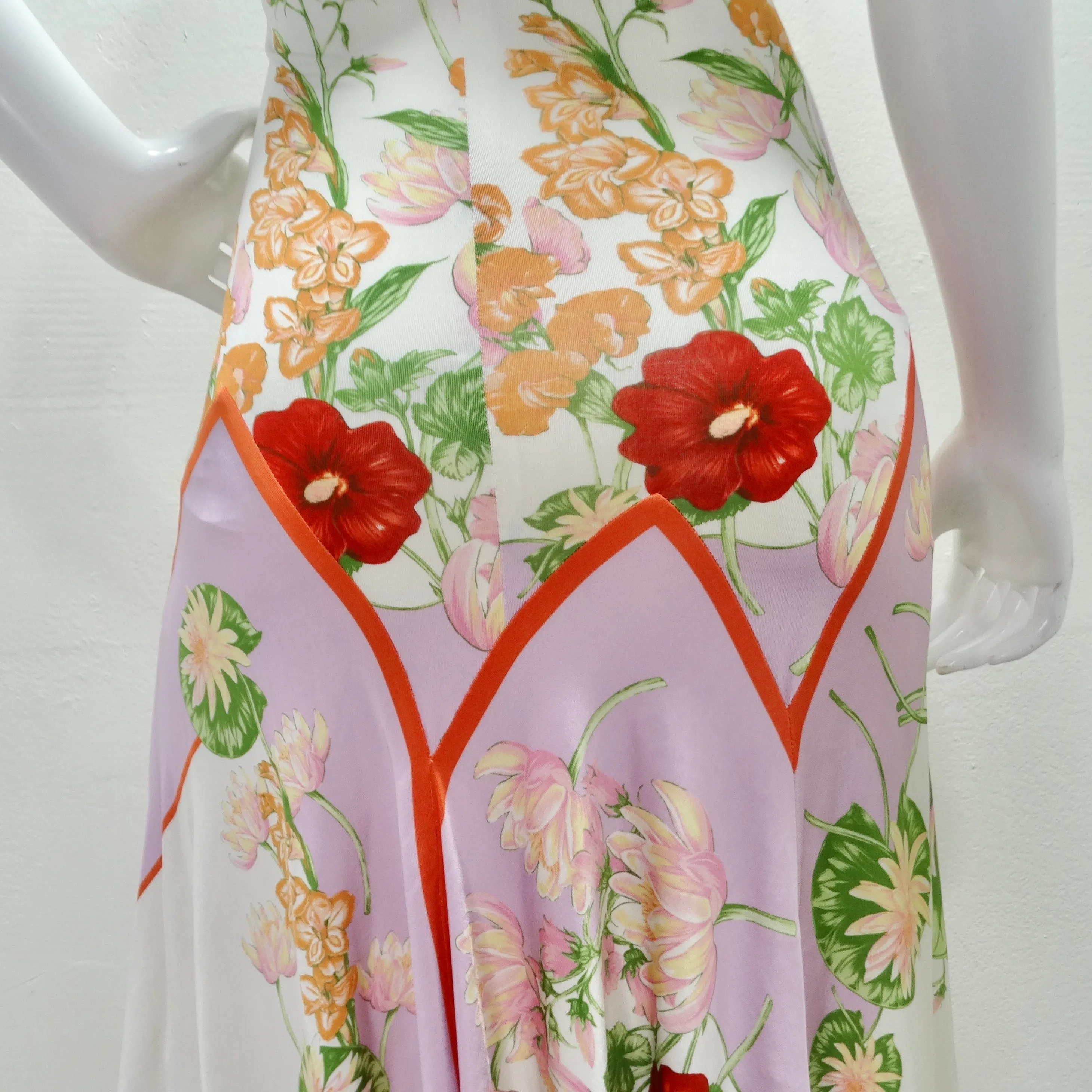 Y2K Versace Lotus Print Floral Halter Dress